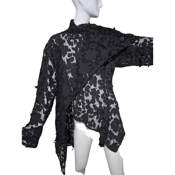 Dress to Kill Floral Sheer Women's 1X-2X Asymmetrical Old Money Luxury Cardigan - Picture 2 of 11